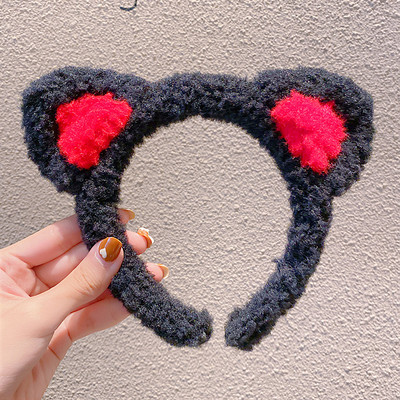 Katės ausys mielas plaunamas plaukų segtukas vaikams pliušinis galvos apdangalas tinklelis raudonas naujas galvos apdangalas žieminis plaukų segtukas