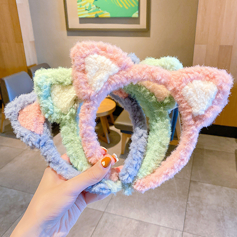 Katės ausys mielas plaunamas plaukų segtukas vaikams pliušinis galvos apdangalas tinklelis raudonas naujas galvos apdangalas žieminis plaukų segtukas