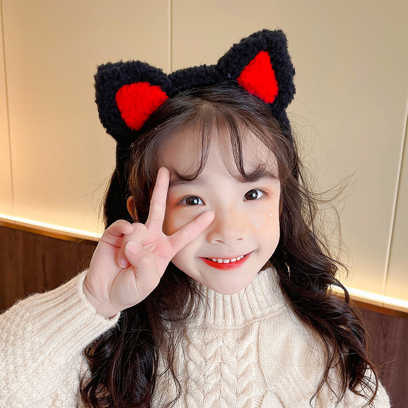 Katės ausys mielas plaunamas plaukų segtukas vaikams pliušinis galvos apdangalas tinklelis raudonas naujas galvos apdangalas žieminis plaukų segtukas