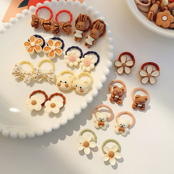20 τμχ/σετ Kawaii Cartoon Bear Κορδέλες μαλλιών Γλυκά κοριτσίστικα Ελαστικό λάστιχο κεφαλής Φιόγκος λουλούδι Παιδικά αξεσουάρ μαλλιών στολίδι