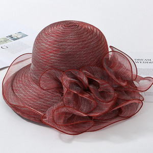 Organza päikesekübarad naiste lilledega suvised pulmamütsid Naiste elegantsed lillelised UV kirikumütsid 2019. aasta uus mood