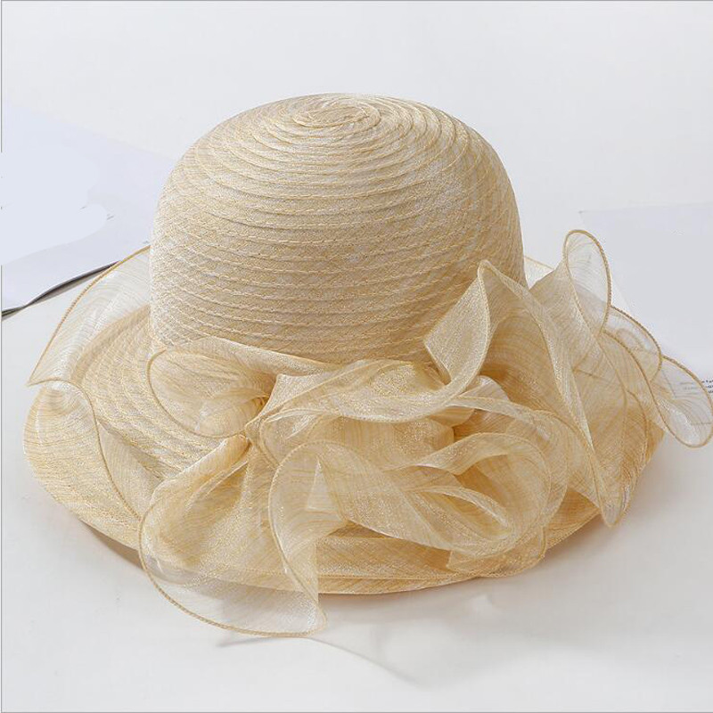 Organza päikesekübarad naiste lilledega suvised pulmamütsid Naiste elegantsed lillelised UV kirikumütsid 2019. aasta uus mood