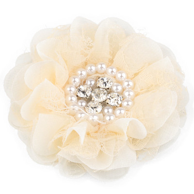 4 DB 9 cm-es sifon csipkevirág gyöngy strasszokkal Központ hajkiegészítőkhöz Rozetta kopott szövet virág kapocs nélkül