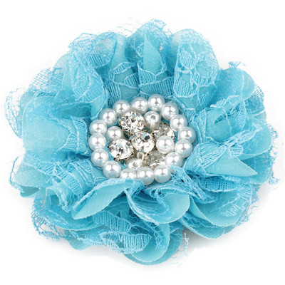 4 DB 9 cm-es sifon csipkevirág gyöngy strasszokkal Központ hajkiegészítőkhöz Rozetta kopott szövet virág kapocs nélkül