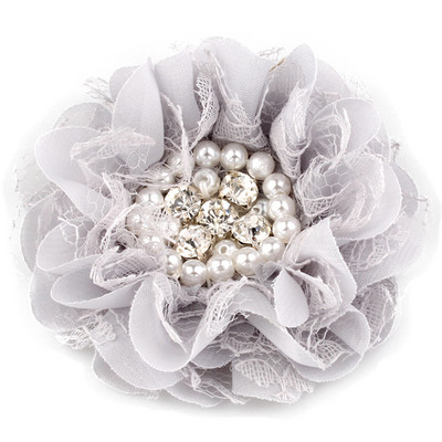 4 DB 9 cm-es sifon csipkevirág gyöngy strasszokkal Központ hajkiegészítőkhöz Rozetta kopott szövet virág kapocs nélkül