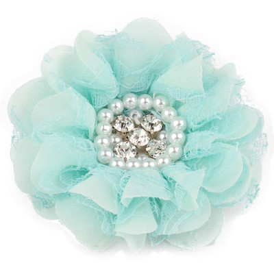 4 DB 9 cm-es sifon csipkevirág gyöngy strasszokkal Központ hajkiegészítőkhöz Rozetta kopott szövet virág kapocs nélkül