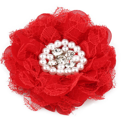 4 DB 9 cm-es sifon csipkevirág gyöngy strasszokkal Központ hajkiegészítőkhöz Rozetta kopott szövet virág kapocs nélkül
