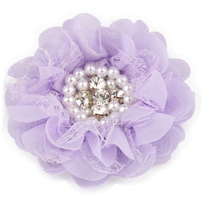 4 DB 9 cm-es sifon csipkevirág gyöngy strasszokkal Központ hajkiegészítőkhöz Rozetta kopott szövet virág kapocs nélkül