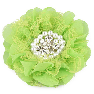 4 DB 9 cm-es sifon csipkevirág gyöngy strasszokkal Központ hajkiegészítőkhöz Rozetta kopott szövet virág kapocs nélkül