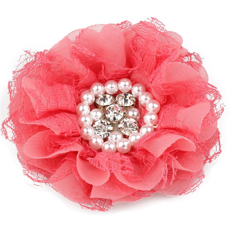 4 DB 9 cm-es sifon csipkevirág gyöngy strasszokkal Központ hajkiegészítőkhöz Rozetta kopott szövet virág kapocs nélkül