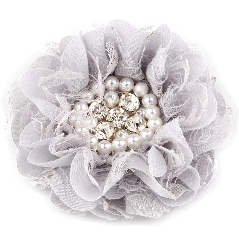 4 DB 9 cm-es sifon csipkevirág gyöngy strasszokkal Központ hajkiegészítőkhöz Rozetta kopott szövet virág kapocs nélkül