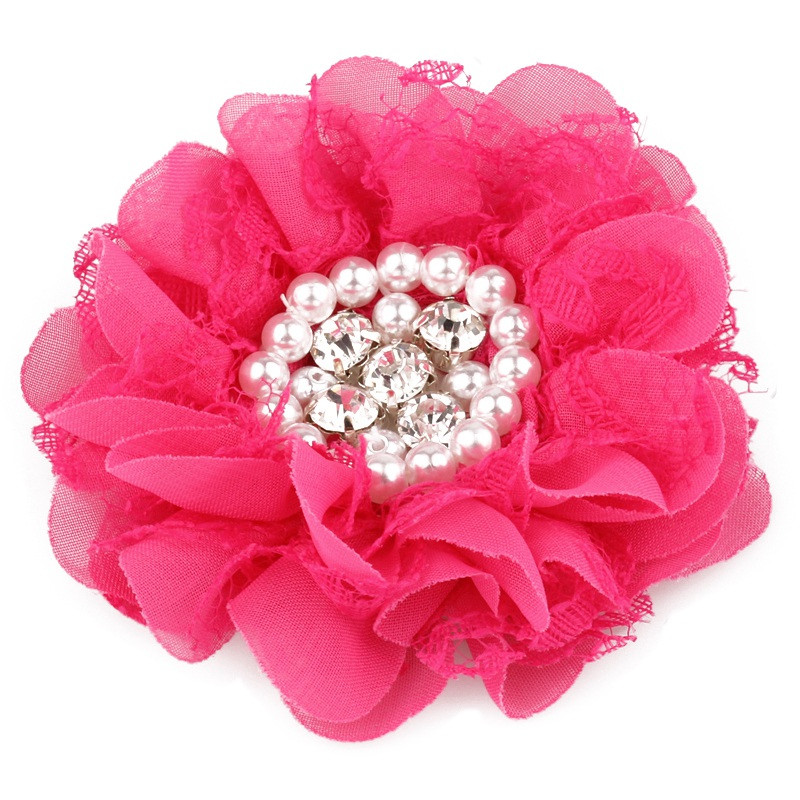 4 DB 9 cm-es sifon csipkevirág gyöngy strasszokkal Központ hajkiegészítőkhöz Rozetta kopott szövet virág kapocs nélkül