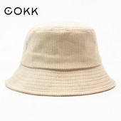 COKK Bucket Καπέλο Γυναικείο Αντρικό Κοτλέ Ψαρά Καπέλο Ρετρό μόδα Φθινοπωρινά χειμερινά καπέλα Flat Bob Gorro Hip Hop K Pop Panama Κορεάτικο