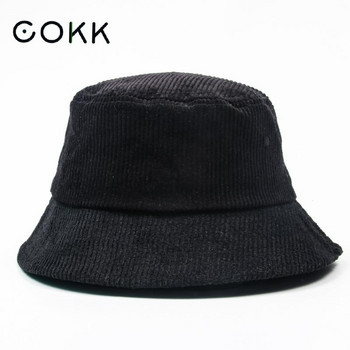 COKK Bucket Καπέλο Γυναικείο Αντρικό Κοτλέ Ψαρά Καπέλο Ρετρό μόδα Φθινοπωρινά χειμερινά καπέλα Flat Bob Gorro Hip Hop K Pop Panama Κορεάτικο