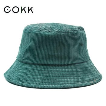 COKK Bucket Καπέλο Γυναικείο Αντρικό Κοτλέ Ψαρά Καπέλο Ρετρό μόδα Φθινοπωρινά χειμερινά καπέλα Flat Bob Gorro Hip Hop K Pop Panama Κορεάτικο