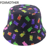 FOXMOTHER New Men Reversible Cartoon Bear Print Bucket Καπέλα Γυναικεία Καπέλα Ψαράς Καπέλα Καλοκαίρι