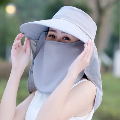 Pălărie de soare cu boruri late pentru femei, călătorii în aer liber, plajă, la modă, culoare pură, gât, acoperire completă, respirabil, drumeții, pescuit, șapci de protecție UV