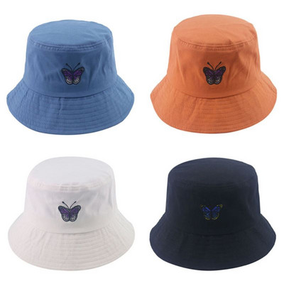 Korejske žene Muškarci Ljetni šešir s vezom leptira Kratki obodi za zaštitu od sunca Harajuku Hip Hop Panama Fisherman Kapa