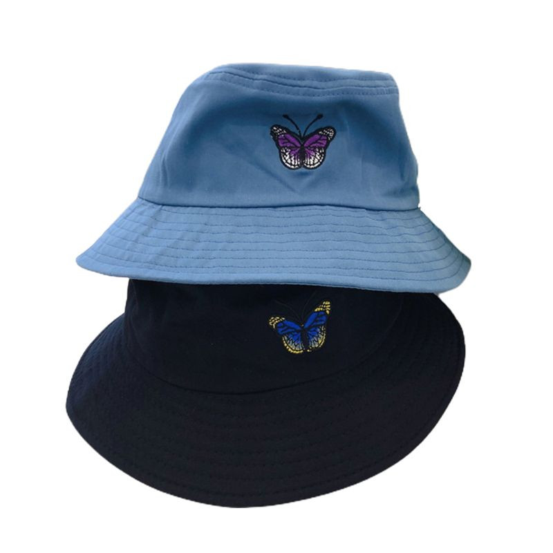 Korejske žene Muškarci Ljetni šešir s vezom leptira Kratki obodi za zaštitu od sunca Harajuku Hip Hop Panama Fisherman Kapa