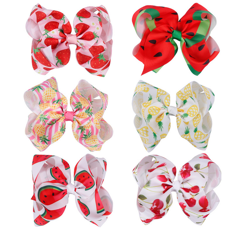 ncmama 7'' velike mašne za kosu za djevojčice, mašna s trakom s printom lubenice i kopčama Slatko voće, hvataljke za kosu, dječji dodaci za kosu