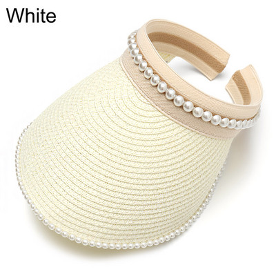 Ljetna prazna kapa za sunčanje Širokog oboda od bisera Ženski šešir za sunčanje Ležerna slamnata kapa Zaštita od UV zraka Šešir sa šiltom za sunce Kapa za plažu Kaki crno-bijela