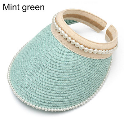 Ljetna prazna kapa za sunčanje Širokog oboda od bisera Ženski šešir za sunčanje Ležerna slamnata kapa Zaštita od UV zraka Šešir sa šiltom za sunce Kapa za plažu Kaki crno-bijela