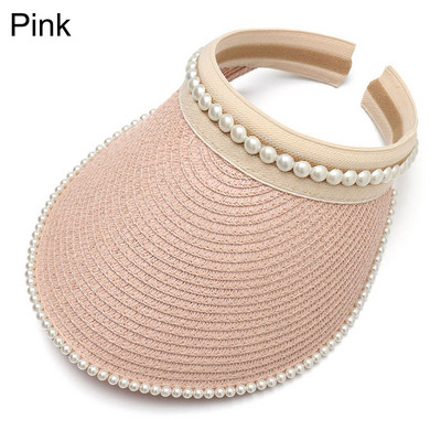 Ljetna prazna kapa za sunčanje Širokog oboda od bisera Ženski šešir za sunčanje Ležerna slamnata kapa Zaštita od UV zraka Šešir sa šiltom za sunce Kapa za plažu Kaki crno-bijela