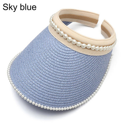 Ljetna prazna kapa za sunčanje Širokog oboda od bisera Ženski šešir za sunčanje Ležerna slamnata kapa Zaštita od UV zraka Šešir sa šiltom za sunce Kapa za plažu Kaki crno-bijela