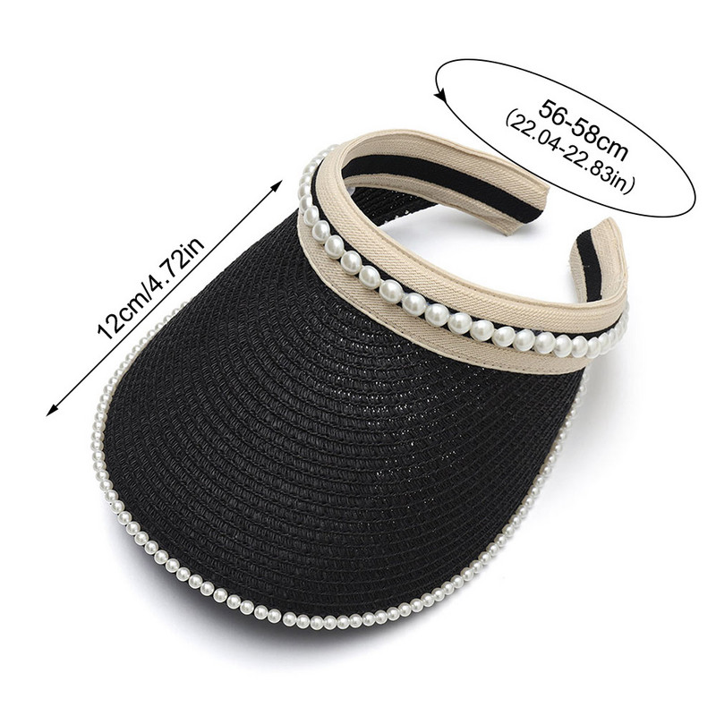 Ljetna prazna kapa za sunčanje Širokog oboda od bisera Ženski šešir za sunčanje Ležerna slamnata kapa Zaštita od UV zraka Šešir sa šiltom za sunce Kapa za plažu Kaki crno-bijela