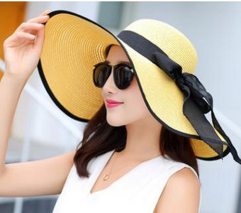 Ženski šešir od slame za sunčanje u 24 boje sa širokim obodom UPF 50, ljetni šešir, sklopivi sklopivi floppy šešir za plažu s velikom mašnom