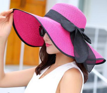 Ženski šešir od slame za sunčanje u 24 boje sa širokim obodom UPF 50, ljetni šešir, sklopivi sklopivi floppy šešir za plažu s velikom mašnom