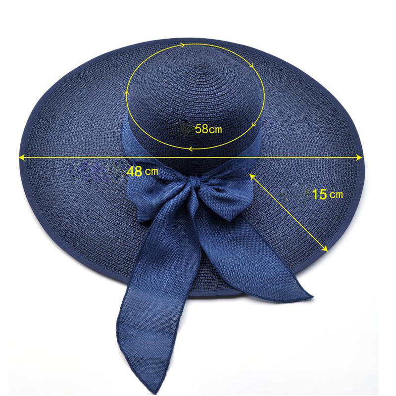 Ženski šešir od slame za sunčanje u 24 boje sa širokim obodom UPF 50, ljetni šešir, sklopivi sklopivi floppy šešir za plažu s velikom mašnom