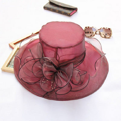 Μόδα Floral Kentucky Derby Church Διχτυωτό καπέλο με φαρδύ γείσο Καπέλα γάμου Καπέλα για πάρτι καλοκαιρινής παραλίας Καπέλα προστασίας από τον ήλιο για γυναίκες A1