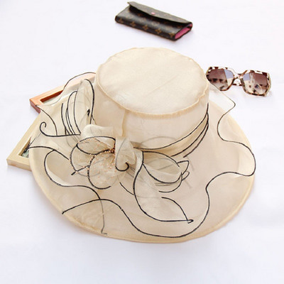 Μόδα Floral Kentucky Derby Church Διχτυωτό καπέλο με φαρδύ γείσο Καπέλα γάμου Καπέλα για πάρτι καλοκαιρινής παραλίας Καπέλα προστασίας από τον ήλιο για γυναίκες A1