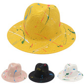 Novi modni ženski slamnati šešir sa širokim obodom, ljetne šarene boje, grafiti, umjetnička jazz kapa, panama šešir za odmor, šešir za plažu, muški šeširi