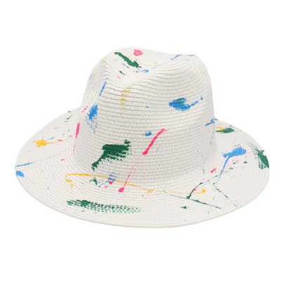 Novi modni ženski slamnati šešir sa širokim obodom, ljetne šarene boje, grafiti, umjetnička jazz kapa, panama šešir za odmor, šešir za plažu, muški šeširi