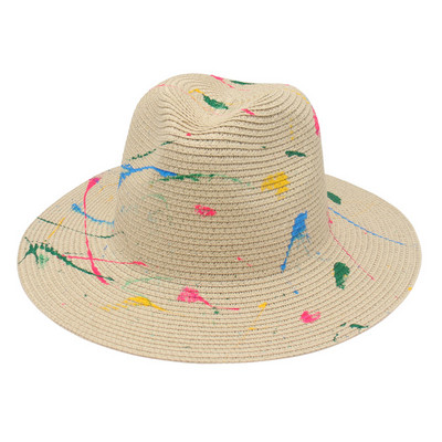 Novi modni ženski slamnati šešir sa širokim obodom, ljetne šarene boje, grafiti, umjetnička jazz kapa, panama šešir za odmor, šešir za plažu, muški šeširi