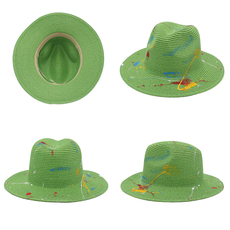 Novi modni ženski slamnati šešir sa širokim obodom, ljetne šarene boje, grafiti, umjetnička jazz kapa, panama šešir za odmor, šešir za plažu, muški šeširi
