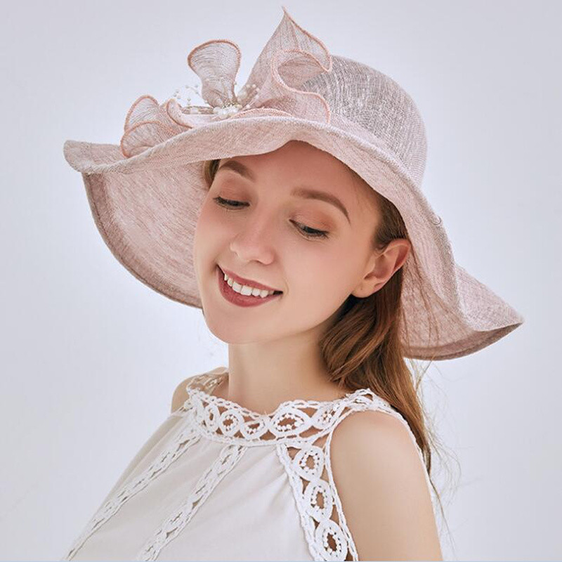 Novi ženski šešir za sunčanje Kentucky Derby sa širokim obodom i mašnom Vjenčanje Crkveni šeširi za plažu na moru za žene Floppy šešir za zabavu H3