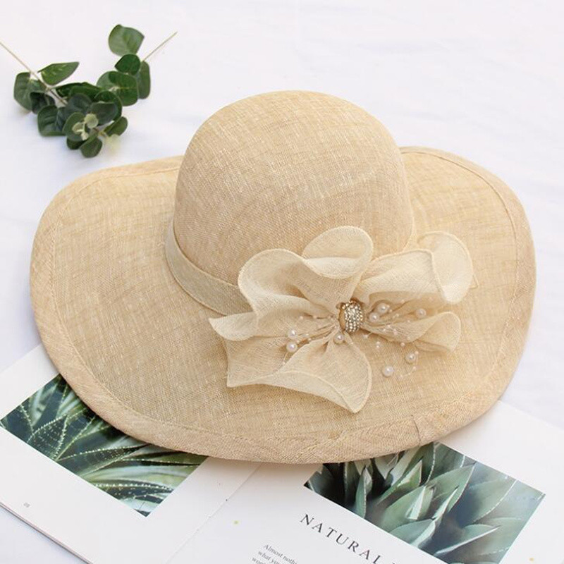 Novi ženski šešir za sunčanje Kentucky Derby sa širokim obodom i mašnom Vjenčanje Crkveni šeširi za plažu na moru za žene Floppy šešir za zabavu H3