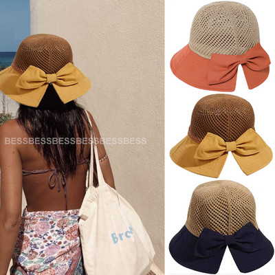 Jaunas Bowknot Bucket Cepures Sieviešu vasaras sauļošanās krēms Panamas cepure Patchwork Sunbonnet Fedoras āra makšķerēšanas cepure zvejnieka cepure pludmales cepure