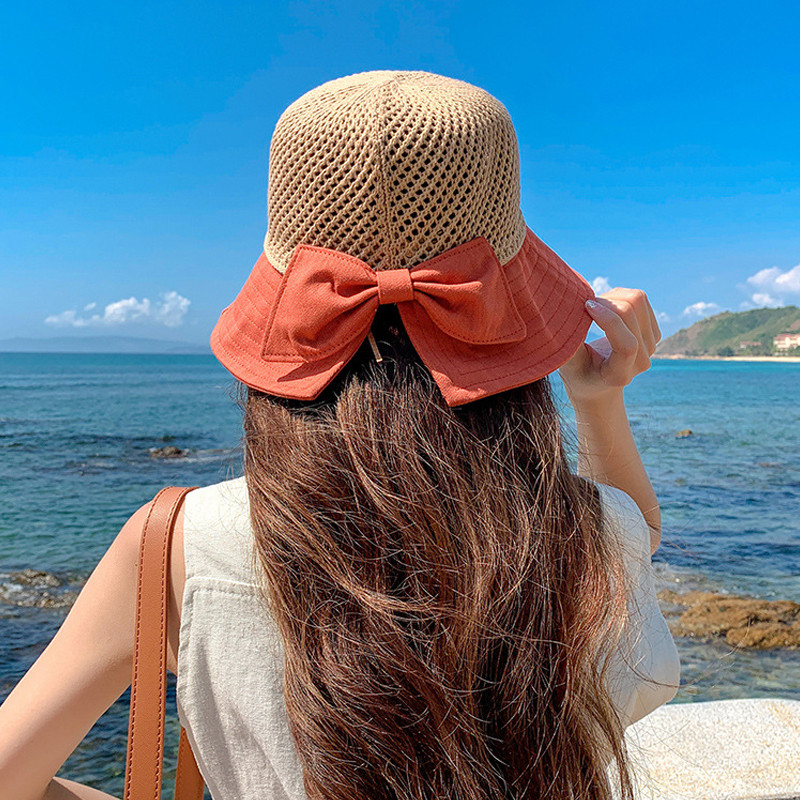 Novi šeširi s mašnama Ženske ljetne šešire za zaštitu od sunca Panama šešir Patchwork Fedoras kapa za sunčanje Šešir za ribolov na otvorenom Ribarski šešir Kapa za plažu