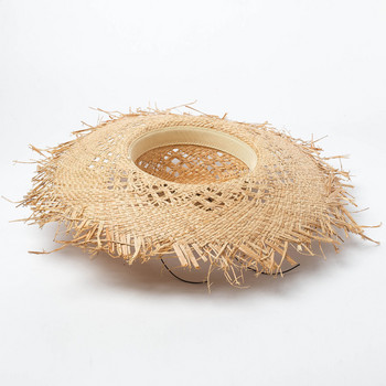 Естествена рафия Лятна слънчева шапка с широка периферия за жени Сламена шапка дамска UV защита Флопи плажна шапка
