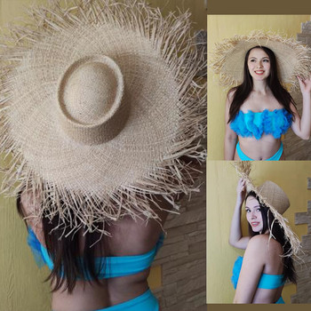 Natural Raffia Καλοκαιρινό καπέλο ηλίου με φαρδύ γείσο για γυναίκες Ψάθινο καπέλο γυναικείο καπέλο uv Προστασία Floppy Beach καπέλο