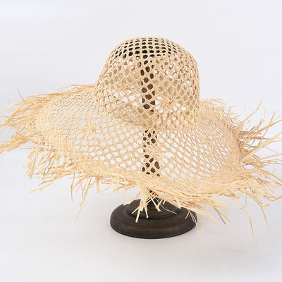 Ljetni šešir od sunca širokog oboda od prirodne rafije za žene Slamnati šešir, ženski šešir za plažu s UV zaštitom