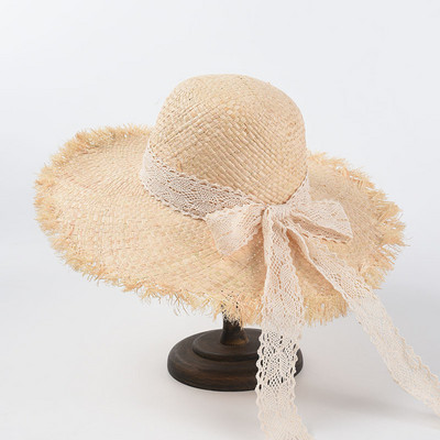 Ljetni šešir od sunca širokog oboda od prirodne rafije za žene Slamnati šešir, ženski šešir za plažu s UV zaštitom