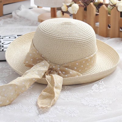 LaMaxPa uus moodne täpiline lintmüts Kokkupandav päikesemüts Väikese äärega müts naistele õlgkübar Femme Elegant Chapeau Vrouw Stro Hoed