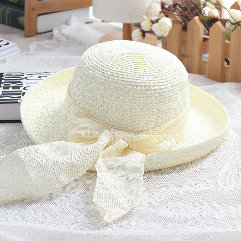 LaMaxPa uus moodne täpiline lintmüts Kokkupandav päikesemüts Väikese äärega müts naistele õlgkübar Femme Elegant Chapeau Vrouw Stro Hoed