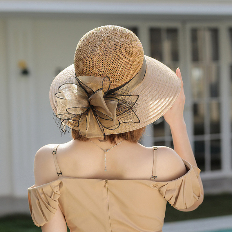 Novi cvjetni ljetni šeširi za sunčanje za plažu Bež šešir od organze za čajanku Elegantni ženski šeširi sa širokim obodom Church Kentucky Derby