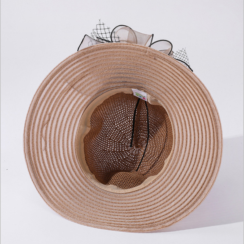 Novi cvjetni ljetni šeširi za sunčanje za plažu Bež šešir od organze za čajanku Elegantni ženski šeširi sa širokim obodom Church Kentucky Derby